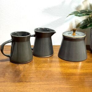 Bennington Potters Vermont Sugar Bowl with Lid, Creamer, Coffee Mug Dark Grey